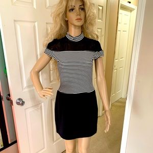 Black White Stripped Mesh Party Bodycon Dress S